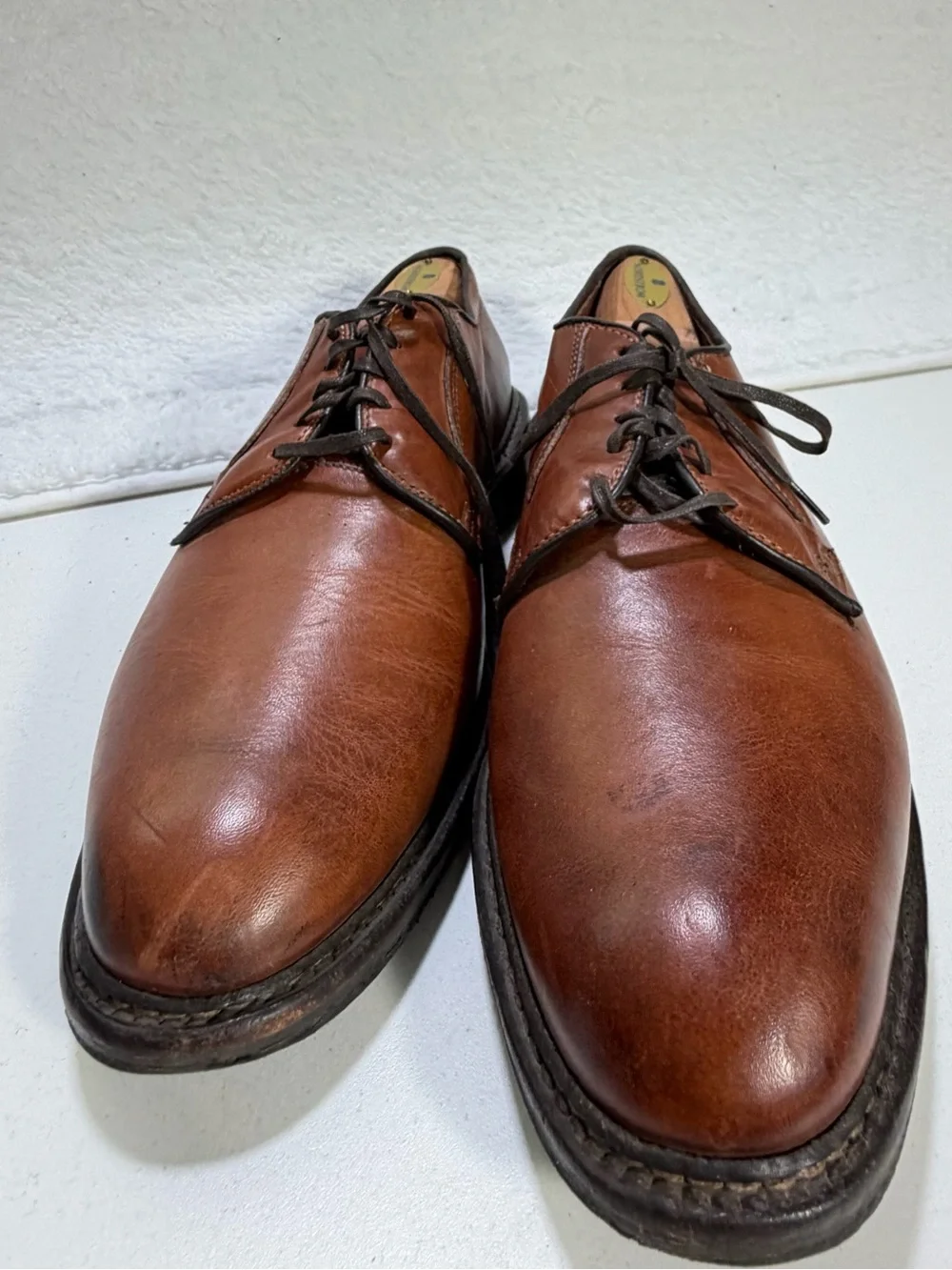 Allen Edmonds Men’s Brown Leather Plain Toe Derby Rubber Sole Shoes Size 10